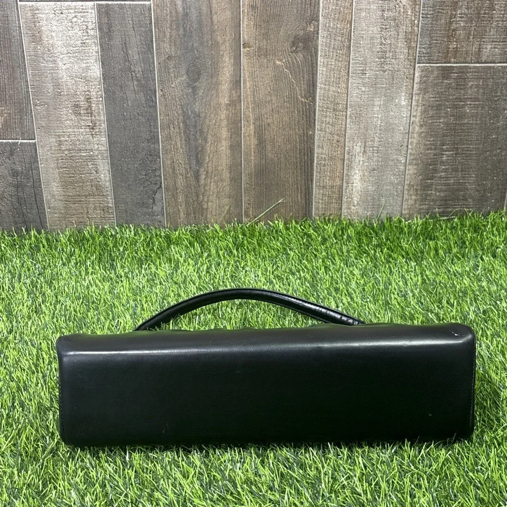 Vtg 50s Black Leather Wrapped Metal Top Handle Bag Gold Frame Clasp Purse